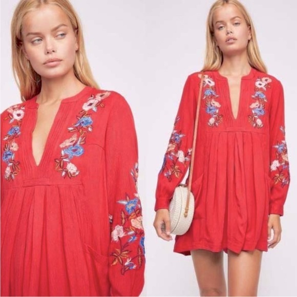 Free People Mia Gauze Embroidered Floral Print Mini Dress - Picture 5 of 5